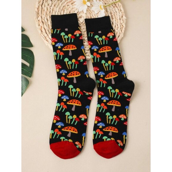 Women Mushroom Print Fashion Crew Socks, For Daily Life  Multicolor/one-size - Picture 3 of 3